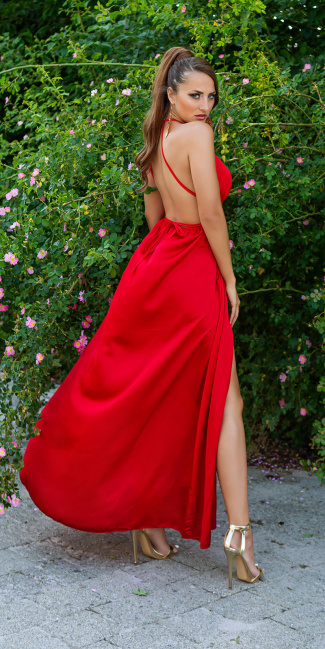 satijn-look maxi jurk met open rug rood